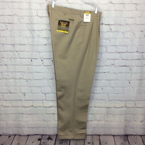 Savane Pants Men’s 40 x 30 Business Casual Travel Khaki Deep Dye Pleated Cuffed - Picture 1 of 12